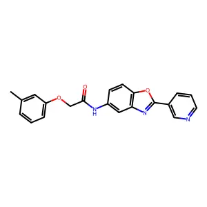 2-(3-methylphenoxy)-N-[2-(pyridin-3-yl)-1,3-benzoxazol-5-yl]acetamide structure
