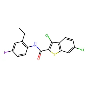 3,6-dichloro-N-(2-ethyl-4-iodophenyl)-1-benzothiophene-2-carboxamide structure