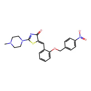 (5E)-2-(4-methylpiperazin-1-yl)-5-({2-[(4-nitrophenyl)methoxy]phenyl}methylidene)-4,5-dihydro-1,3-thiazol-4-one structure