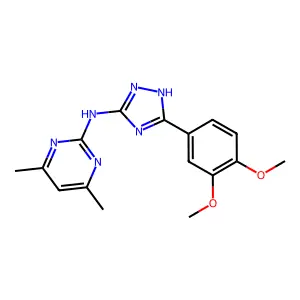 N-[5-(3,4-dimethoxyphenyl)-1H-1,2,4-triazol-3-yl]-4,6-dimethylpyrimidin-2-amine structure