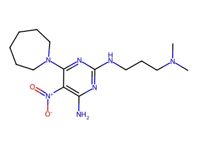 6-(azepan-1-yl)-2-N-[3-(dimethylamino)propyl]-5-nitropyrimidine-2,4-diamine structure