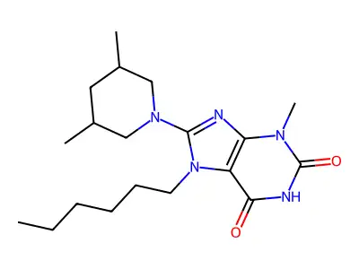 8-(3,5-Dimethylpiperidin-1-yl)-7-hexyl-3-methylpurine-2,6-dione structure