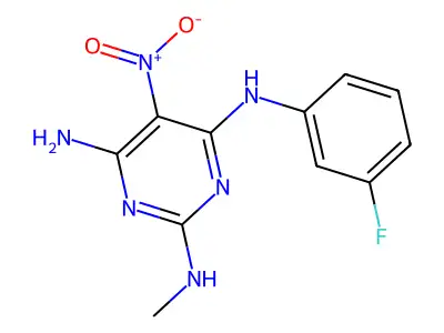 N4-(3-fluorophenyl)-N2-methyl-5-nitropyrimidine-2,4,6-triamine structure