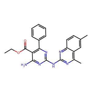 ethyl 4-amino-2-[(4,6-dimethylquinazolin-2-yl)amino]-6-phenylpyrimidine-5-carboxylate structure