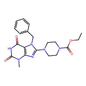 ethyl 4-(7-benzyl-3-methyl-2,6-dioxo-2,3,6,7-tetrahydro-1H-purin-8-yl)piperazine-1-carboxylate structure