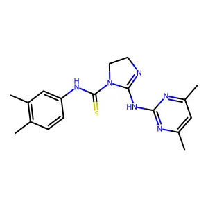 N-(3,4-dimethylphenyl)-2-[(4,6-dimethylpyrimidin-2-yl)amino]-4,5-dihydroimidazole-1-carbothioamide structure