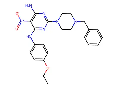2-(4-benzylpiperazin-1-yl)-N4-(4-ethoxyphenyl)-5-nitropyrimidine-4,6-diamine structure
