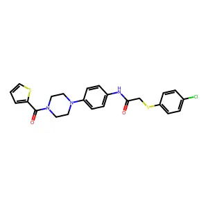 2-(4-chlorophenyl)sulfanyl-N-[4-[4-(thiophene-2-carbonyl)piperazin-1-yl]phenyl]acetamide structure