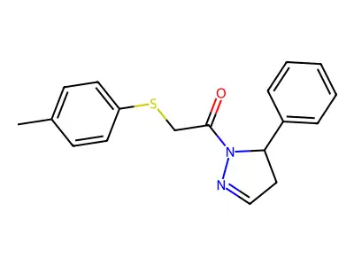 2-(4-Methylphenyl)sulfanyl-1-(3-phenyl-3,4-dihydropyrazol-2-yl)ethanone structure