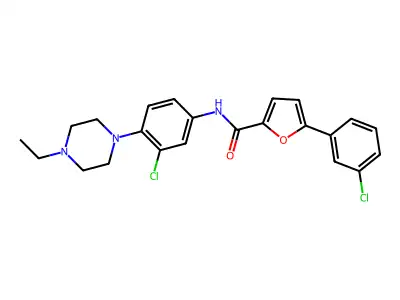 N-[3-chloro-4-(4-ethylpiperazin-1-yl)phenyl]-5-(3-chlorophenyl)furan-2-carboxamide structure