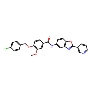 4-[(4-chlorophenyl)methoxy]-3-methoxy-N-(2-pyridin-3-yl-1,3-benzoxazol-5-yl)benzamide structure