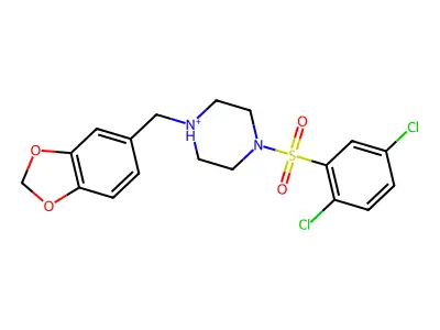 1-(1,3-Benzodioxol-5-ylmethyl)-4-(2,5-dichlorophenyl)sulfonylpiperazin-1-ium structure