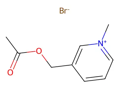 Pyridinium, 3-hydroxymethyl-1-methyl-, bromide, acetate (ester) structure