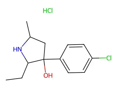 3-Pyrrolidinol, 3-(p-chlorophenyl)-2-ethyl-5-methyl-, hydrochloride structure