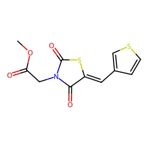 methyl [(5E)-2,4-dioxo-5-(thiophen-3-ylmethylidene)-1,3-thiazolidin-3-yl]acetate structure