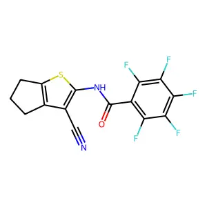 N-(3-cyano-5,6-dihydro-4H-cyclopenta[b]thiophen-2-yl)-2,3,4,5,6-pentafluorobenzamide structure