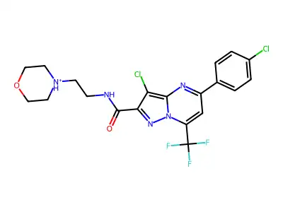 3-chloro-5-(4-chlorophenyl)-N-(2-morpholin-4-ium-4-ylethyl)-7-(trifluoromethyl)pyrazolo[1,5-a]pyrimidine-2-carboxamide structure