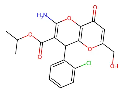 isopropyl 2-amino-4-(2-chlorophenyl)-6-(hydroxymethyl)-8-oxo-4,8-dihydropyrano[3,2-b]pyran-3-carboxylate structure
