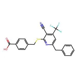 4-{[3-Cyano-6-benzyl-4-(trifluoromethyl)-2-pyridylthio]methyl}benzoic acid structure