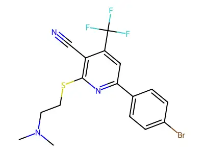 6-(4-bromophenyl)-2-{[2-(dimethylamino)ethyl]sulfanyl}-4-(trifluoromethyl)nicotinonitrile structure