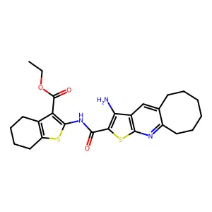 ethyl 2-{[(3-amino-5,6,7,8,9,10-hexahydrocycloocta[b]thieno[3,2-e]pyridin-2-yl)carbonyl]amino}-4,5,6,7-tetrahydro-1-benzothiophene-3-carboxylate structure