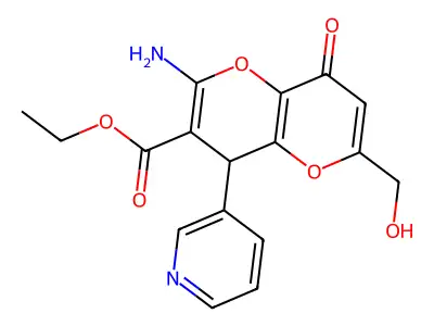 ethyl 2-amino-6-(hydroxymethyl)-8-oxo-4-(pyridin-3-yl)-4,8-dihydropyrano[3,2-b]pyran-3-carboxylate structure