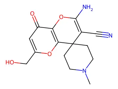 2'-amino-6'-(hydroxymethyl)-1-methyl-8'-oxo-8'H-spiro[piperidine-4,4'-pyrano[3,2-b]pyran]-3'-carbonitrile structure