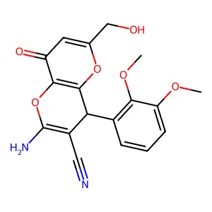 2-amino-4-(2,3-dimethoxyphenyl)-6-(hydroxymethyl)-8-oxo-4,8-dihydropyrano[3,2-b]pyran-3-carbonitrile structure