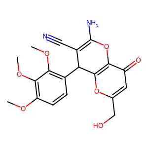2-amino-6-(hydroxymethyl)-8-oxo-4-(2,3,4-trimethoxyphenyl)-4,8-dihydropyrano[3,2-b]pyran-3-carbonitrile structure