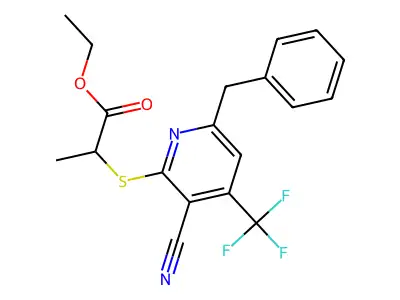 Ethyl 2-[6-benzyl-3-cyano-4-(trifluoromethyl)pyridin-2-yl]sulfanylpropanoate structure