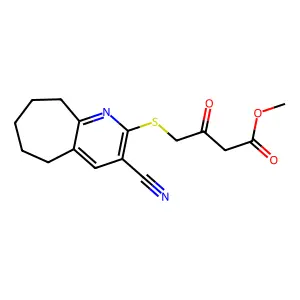 methyl 4-[(3-cyano-6,7,8,9-tetrahydro-5H-cyclohepta[b]pyridin-2-yl)sulfanyl]-3-oxobutanoate structure