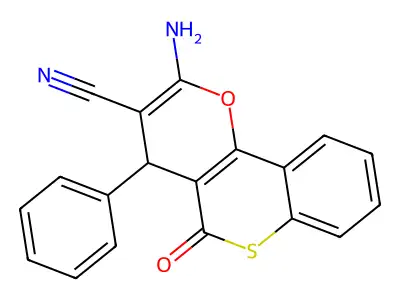 2-amino-5-oxo-4-phenyl-4H,5H-thiochromeno[4,3-b]pyran-3-carbonitrile structure