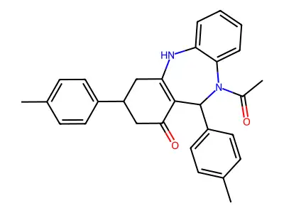 1-[1-hydroxy-3,11-bis(4-methylphenyl)-2,3,4,11-tetrahydro-10H-dibenzo[b,e][1,4]diazepin-10-yl]ethanone structure