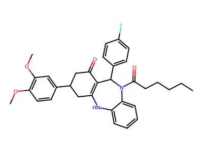 1-[3-(3,4-dimethoxyphenyl)-11-(4-fluorophenyl)-1-hydroxy-2,3,4,11-tetrahydro-10H-dibenzo[b,e][1,4]diazepin-10-yl]hexan-1-one structure