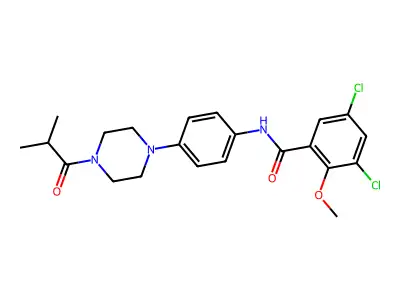 3,5-dichloro-2-methoxy-N-[4-[4-(2-methylpropanoyl)piperazin-1-yl]phenyl]benzamide structure