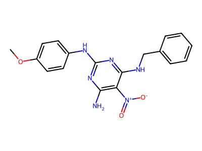 N4-benzyl-N2-(4-methoxyphenyl)-5-nitropyrimidine-2,4,6-triamine structure