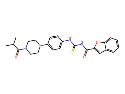 N-({4-[4-(2-methylpropanoyl)piperazin-1-yl]phenyl}carbamothioyl)-1-benzofuran-2-carboxamide structure
