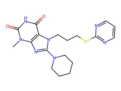 3-Methyl-8-piperidin-1-yl-7-(3-pyrimidin-2-ylsulfanylpropyl)purine-2,6-dione structure