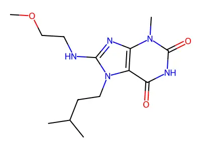 8-(2-Methoxyethylamino)-3-methyl-7-(3-methylbutyl)purine-2,6-dione structure