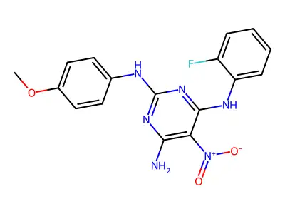 N4-(2-fluorophenyl)-N2-(4-methoxyphenyl)-5-nitropyrimidine-2,4,6-triamine structure