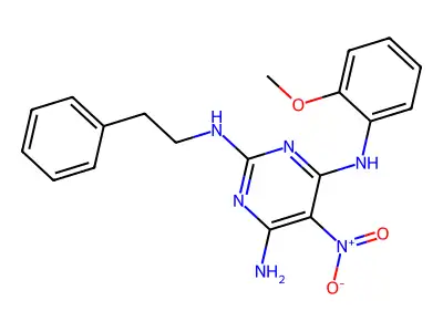 N4-(2-methoxyphenyl)-5-nitro-N2-phenethylpyrimidine-2,4,6-triamine structure