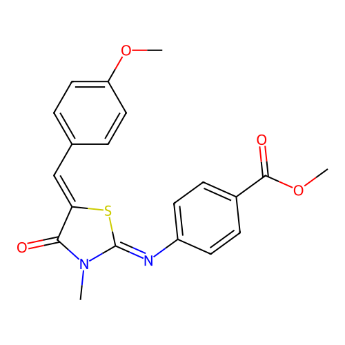 methyl 4-((E)-((Z)-5-(4-methoxybenzylidene)-3-methyl-4-oxothiazolidin-2-ylidene)amino)benzoate structure
