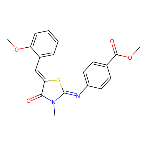 methyl 4-((E)-((Z)-5-(2-methoxybenzylidene)-3-methyl-4-oxothiazolidin-2-ylidene)amino)benzoate structure