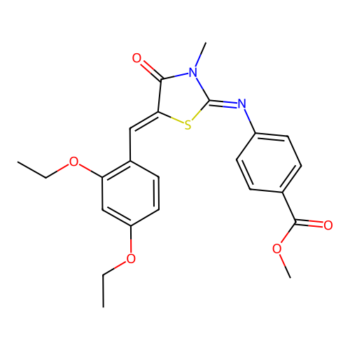 methyl 4-((E)-((Z)-5-(2,4-diethoxybenzylidene)-3-methyl-4-oxothiazolidin-2-ylidene)amino)benzoate structure