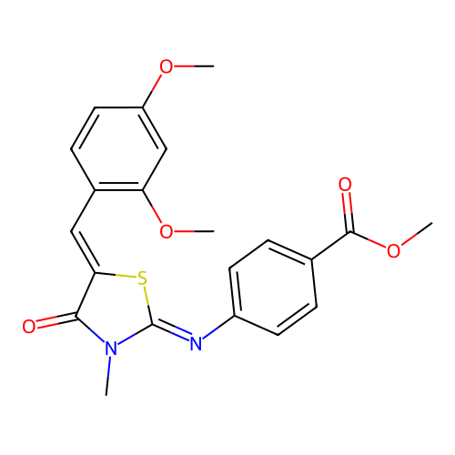 methyl 4-((E)-((Z)-5-(2,4-dimethoxybenzylidene)-3-methyl-4-oxothiazolidin-2-ylidene)amino)benzoate structure