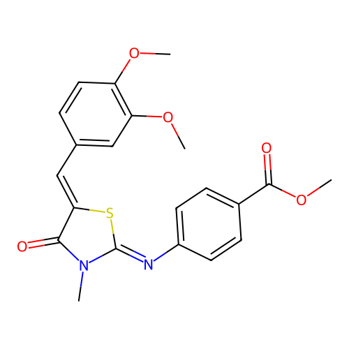 methyl 4-((E)-((Z)-5-(3,4-dimethoxybenzylidene)-3-methyl-4-oxothiazolidin-2-ylidene)amino)benzoate structure