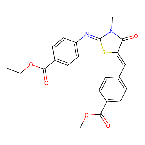 ethyl 4-((E)-((Z)-5-(4-(methoxycarbonyl)benzylidene)-3-methyl-4-oxothiazolidin-2-ylidene)amino)benzoate structure