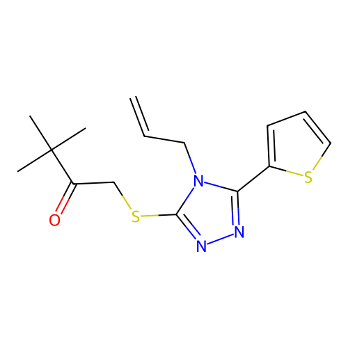 1-((4-allyl-5-(thiophen-2-yl)-4H-1,2,4-triazol-3-yl)thio)-3,3-dimethylbutan-2-one structure