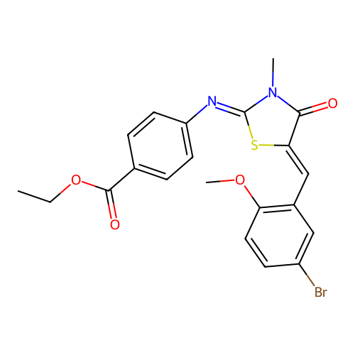 ethyl 4-((E)-((Z)-5-(5-bromo-2-methoxybenzylidene)-3-methyl-4-oxothiazolidin-2-ylidene)amino)benzoate structure