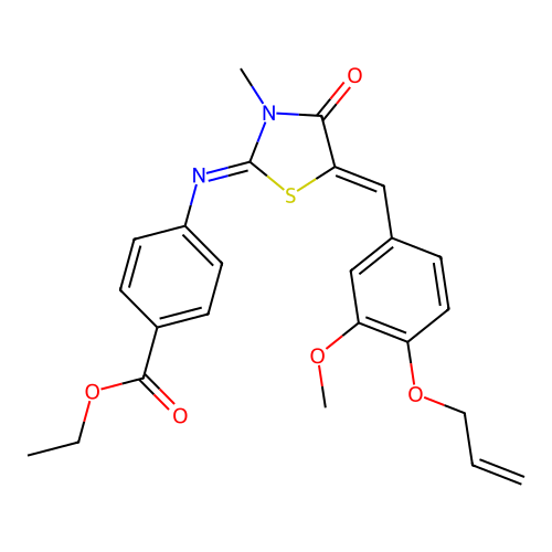 ethyl 4-((E)-((Z)-5-(4-(allyloxy)-3-methoxybenzylidene)-3-methyl-4-oxothiazolidin-2-ylidene)amino)benzoate structure